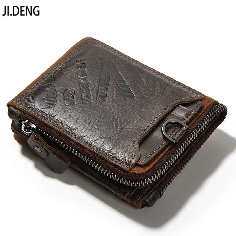 Real Cowhide Men's Short Wallets Fashionable Casual Zippers Wallet With Open Opening Multifunctional Change