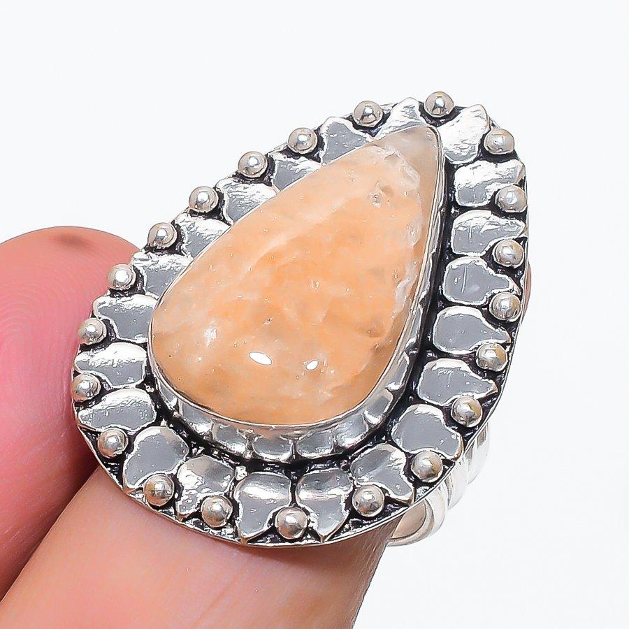 Natural Orange Aventurine 925 Sterling Silver Jewelry Ring Size 7.5 R7h36