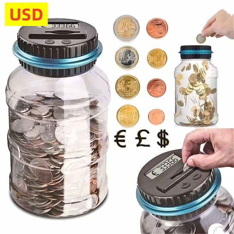 New Electronic Piggy Bank Counter Coin Digital LCD Counting Coin Money Saving Box Jar Coins Storage Box For USD EURO Money Gifts