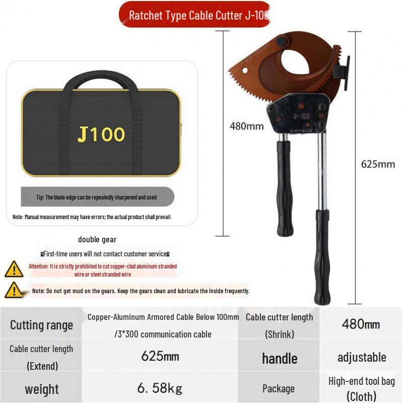 Ratchet Manual Cable Cutter J40/52/75/95/100 - Wire, Steel, Copper & Aluminum Shear