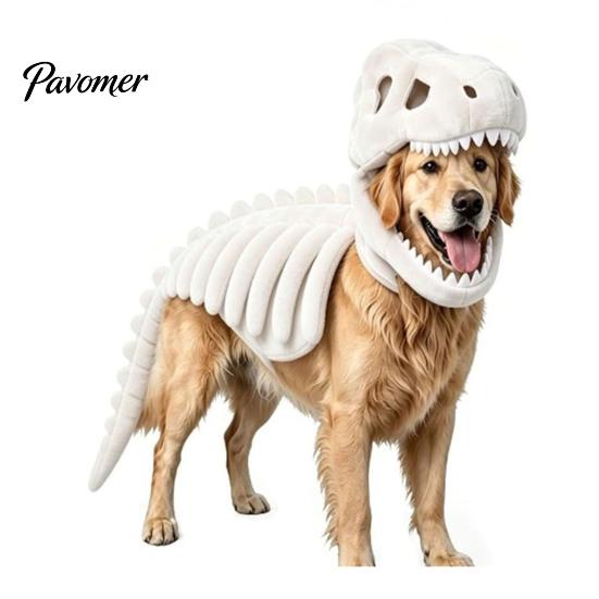 Pet Photography Prop Dinosaur Skeleton Costume, Glow-in-The-Dark 3D Apparel, Halloween Holiday Party Dog Clothes Dino Outfit for Dogs Cats,