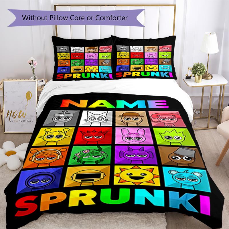 3pcs Custom Name Sprunki Bedding Set Duvet Cover Closure Includes 1 Duvet Cover & 2 Pillowcases, Soft and Comfortable for All Seasons.