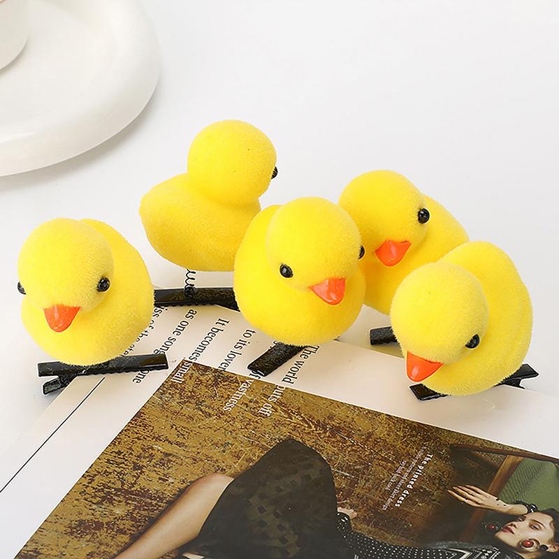 5Pcs/Lot Cartoon Funny Children 3D Little Yellow Duck Plush Hairpin Funny Christmas Gift Cute Spring Headdress Accessories
