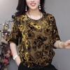 Autumn Women's Printed Velvet Blouse Loose Soft Pullover Long-sleeve Plus Size Velvet Blouse