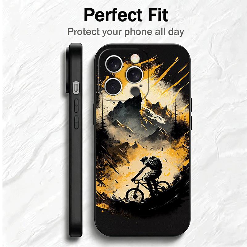 Mountain Bike Bicycle Soft Phone Case for iPhone 16 16E 17 Air 15 Pro Max 14 Plus 13 Mini 11 12 7 Black Cover Back Shell