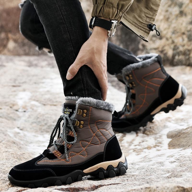 Men's High Top Waterproof Snow Boots with Thick Velvet Lining