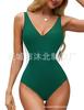 New straps, tight-fitting women's one-piece slim-fitting belly women's deep V-neck color matching back lace-up swimsuit