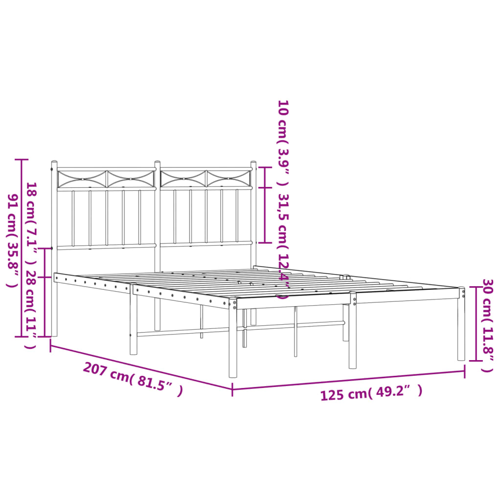 Metal Bed Frame with Headboard Black 120 x 200 cm