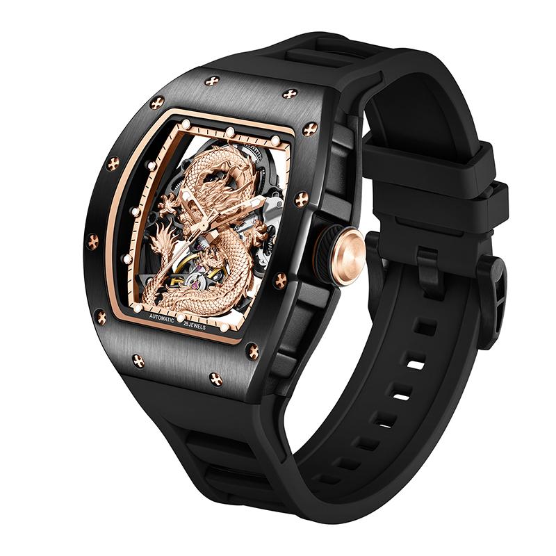Dragon Casual hodinky Elegantní automatické mechanické hodinky Krystalový ciferník s povrchovou úpravou Matador Cyberpunk Nerezová ocel Sběratelská edice