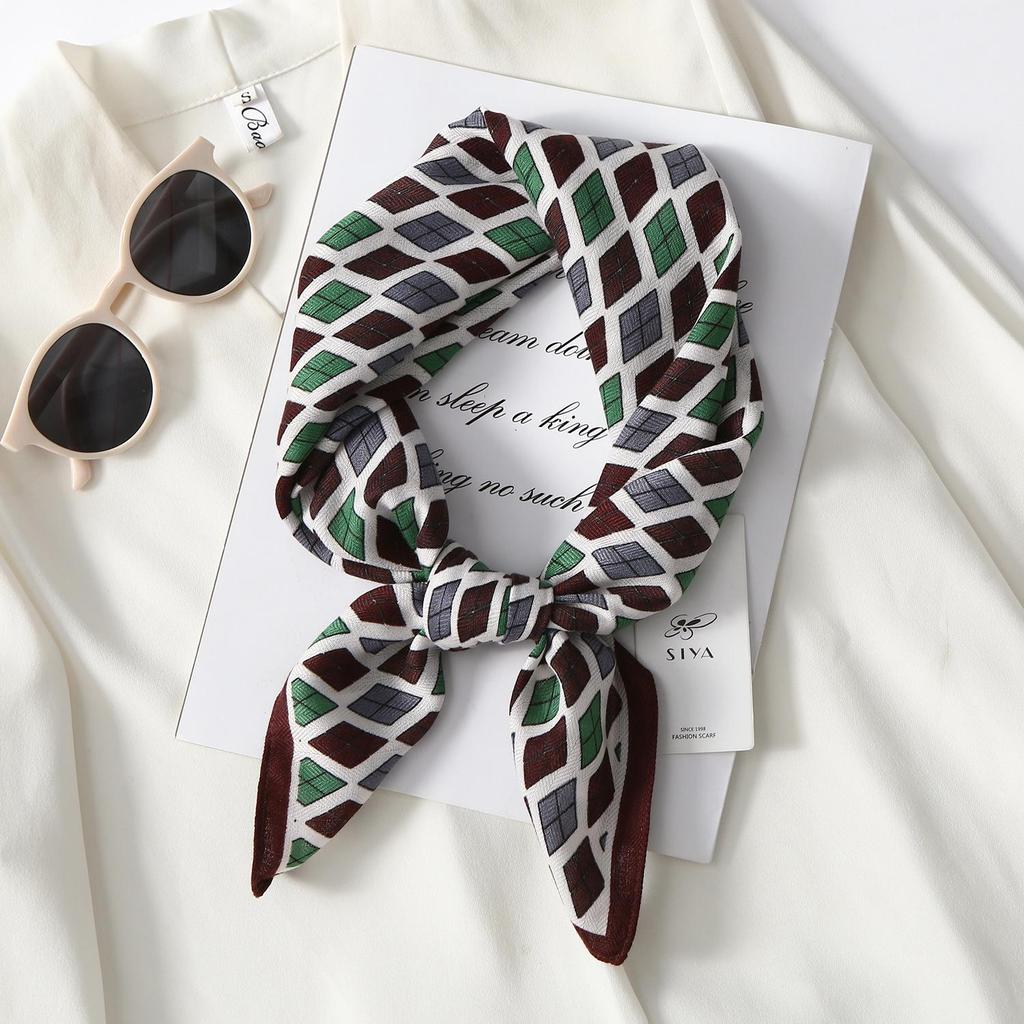 Korean Style Silk Square Scarf with Butterfly & Flower Print - Women's Fashion Accessory, Neck Tie, or Hair Scarf - Ideal Mother's Day Gift