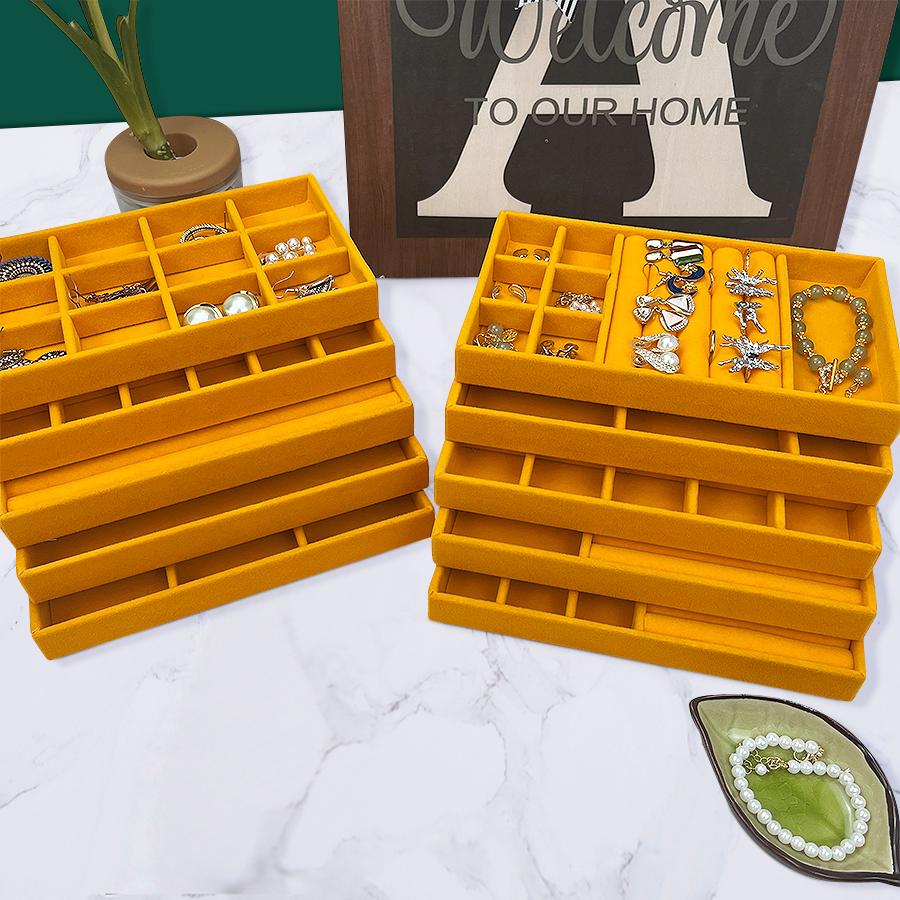 1PC, Flocking Jewelry Box Jewelry Tray, Color: Yellow