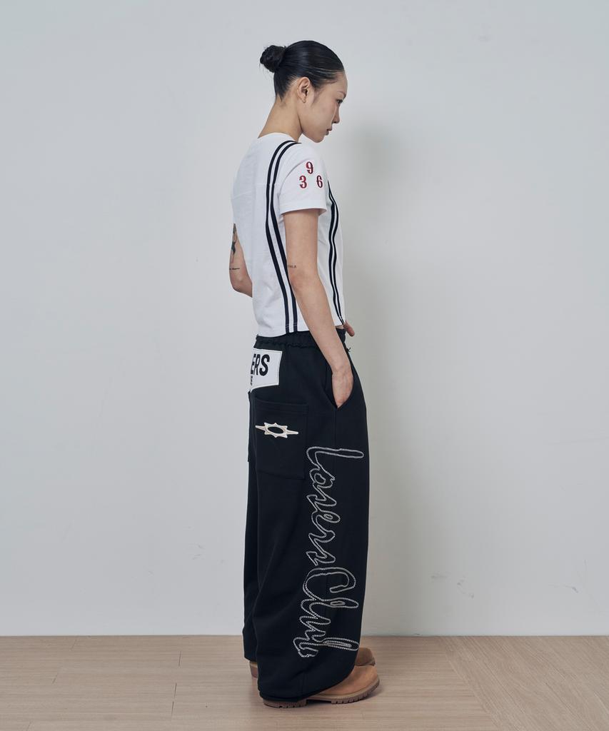 Lujeoseukeulleob Script Logo Wide Sweatpants Black