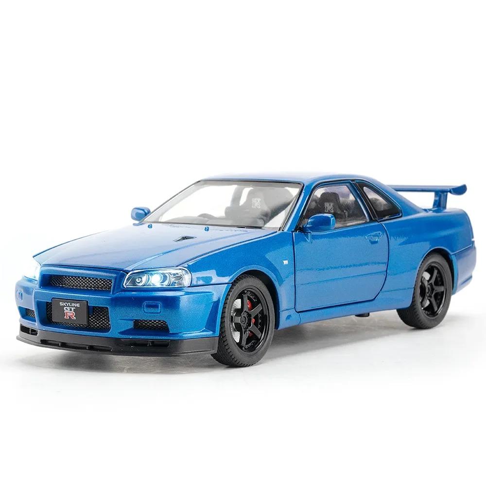 1:24 Scale GTR R34 R35 Sports Car Model Toy Doors Opened Music Light Pull Back Simulation Vehicle Models Alloy Diecast Gifts
