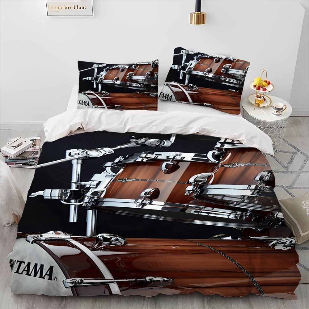 3D Drum Kit Music Instruments Comforter Bedding Set,Duvet Cover Bed Set Quilt Cover Pillowcase,King Queen Size Bedding Set Gift