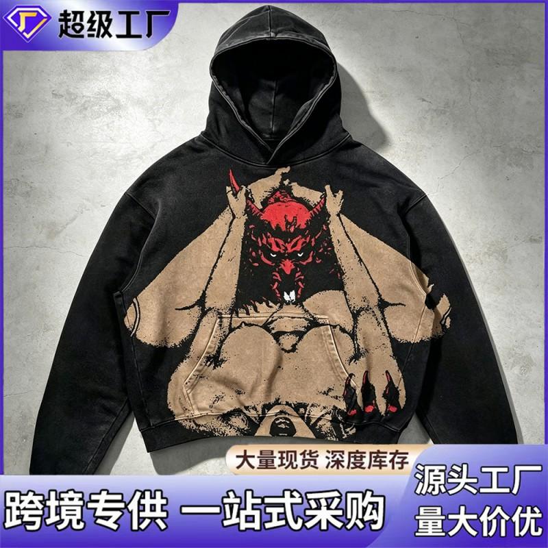 Mens Oversized Hooded Sweatshirt With 3D Cartoon Print Long Sleeve Casual Top Young Adults