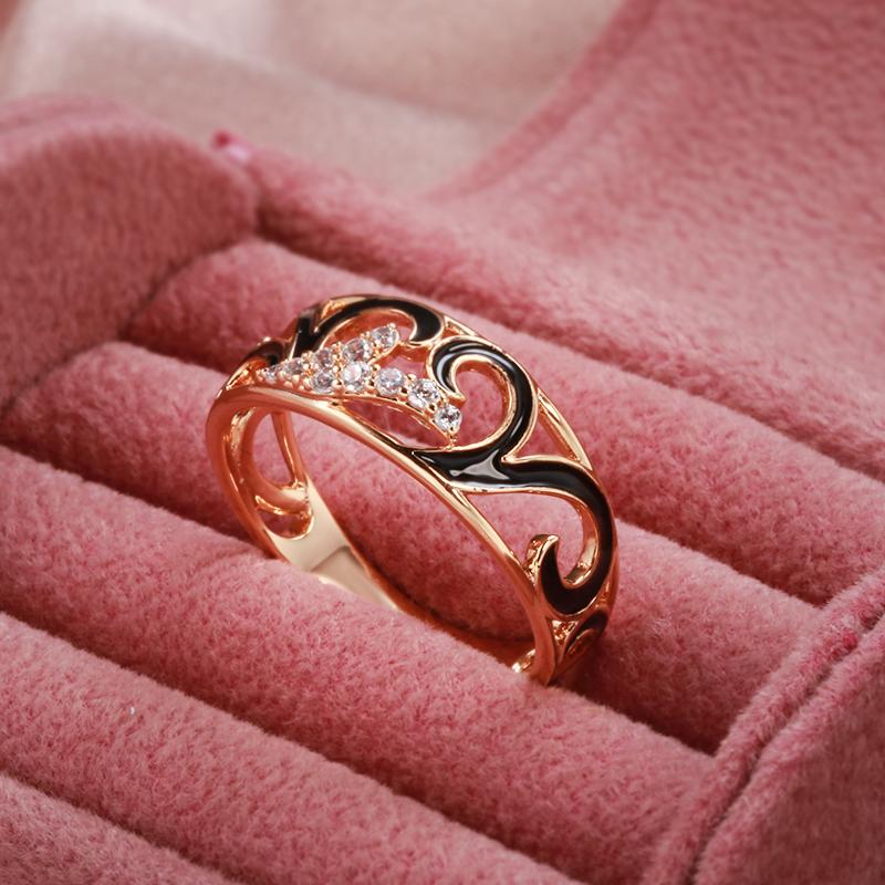 Unusual Black Enamel Ring For Women  Rose Gold Color Natural Zircon Rings Creative Ethnic Bride Wedding Jewelry