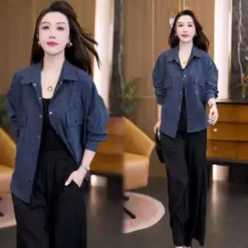 Women's New Stitched POLO Collar Button Print Fashion Loose Versatile Casual Long Sleeve Shirt