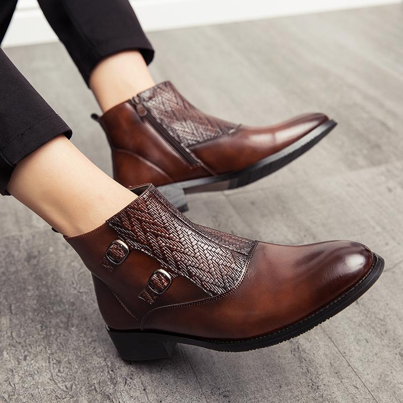 2025 British Style Men's Trendy Shoes Winter Ankle Boots High Top Shoes Fashionable New Men Pointed Toe Shoes for Wedding