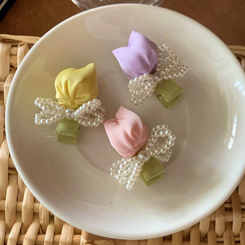 Gentle Diary~ Tulip Pearl Hairpin Fairy Mori Fairy Beauty Premium Sense Niche Bangs Side Headdress Hairpin