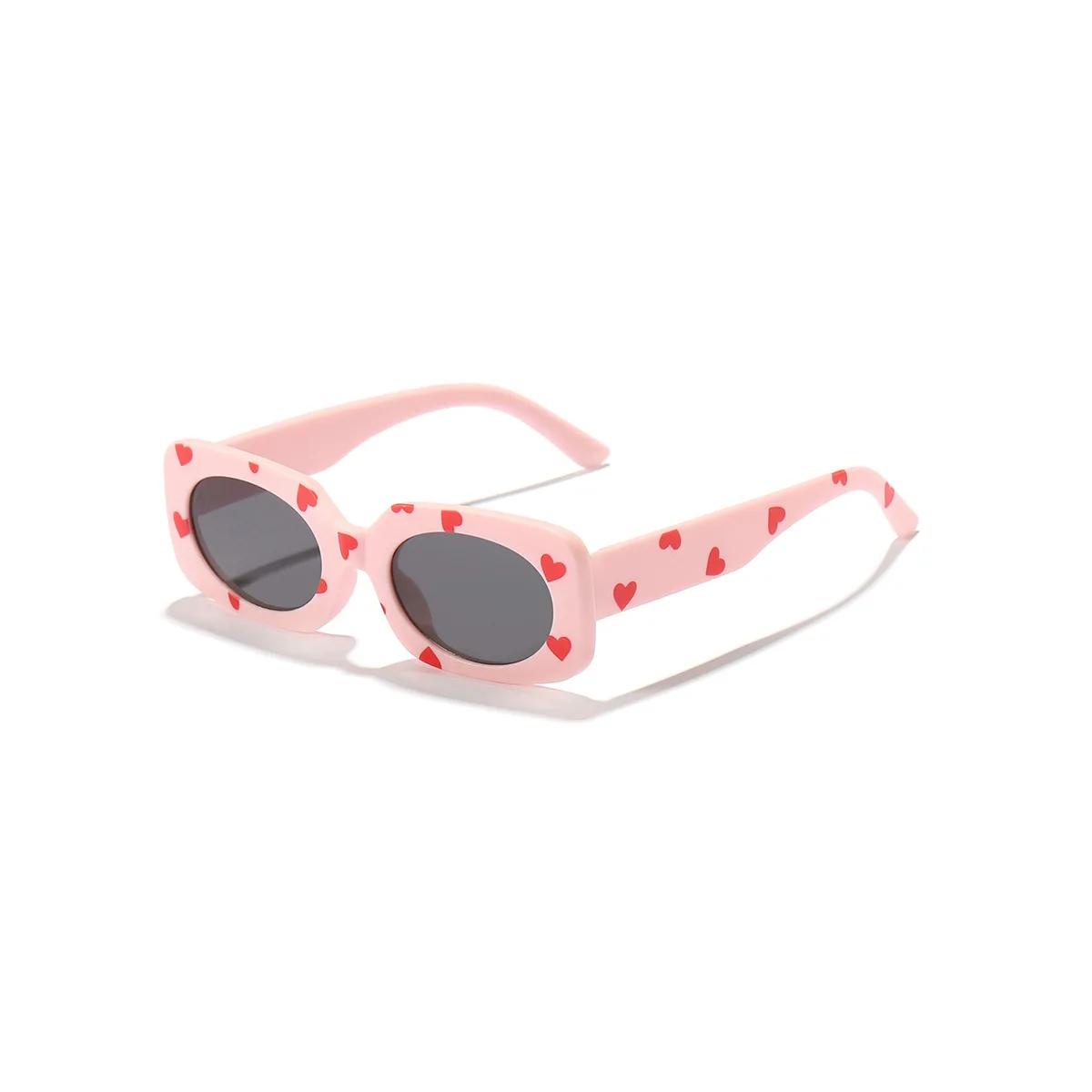 Fashion Cute Heart-shaped Sunglasses with Lovely Print for Children Sunglasses Kids Rectangle Eyewear Shades Girls UV400