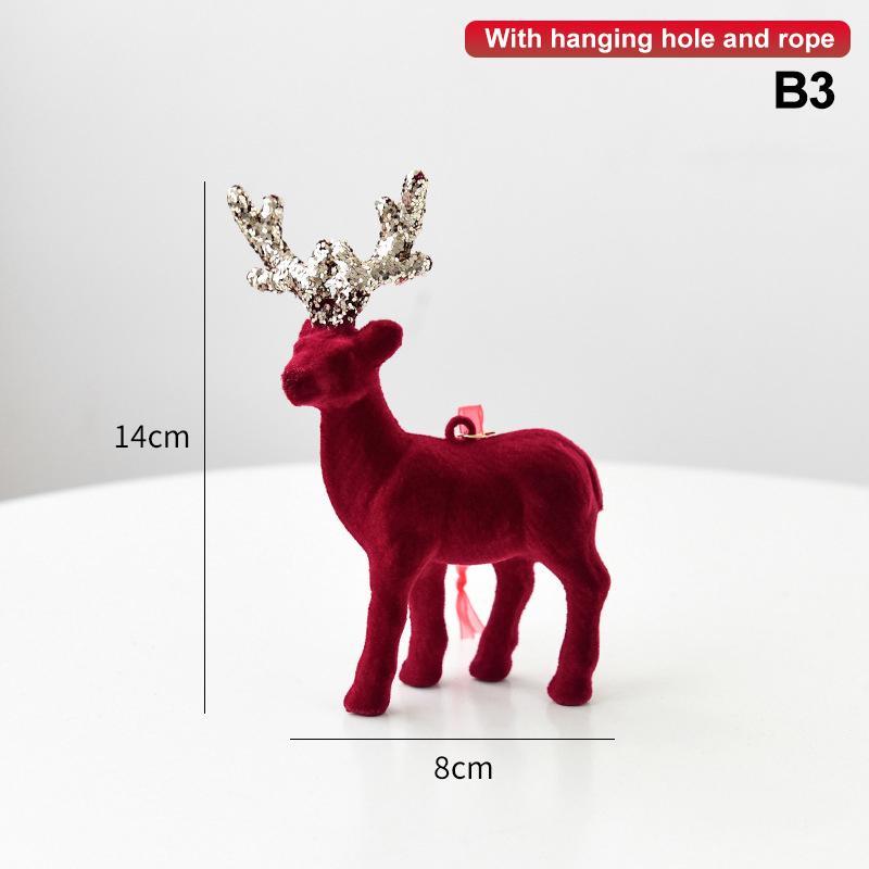1Pcs Christmas Reindeer Deer Ornaments Decorations House Tabletop Decor Hanging Baubles Flocking Mini Deer Pendant Elk