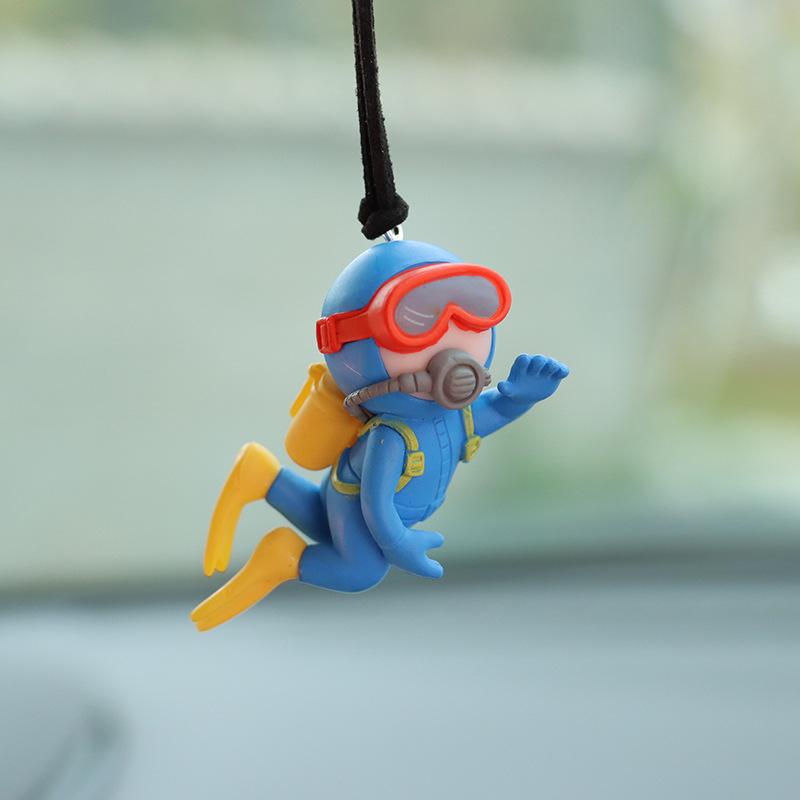 

1PC Car Interior Small Pendant Whale Surfing Diver Cartoon Character Decorations Rear View Mirror Interior Ornaments Supplies
