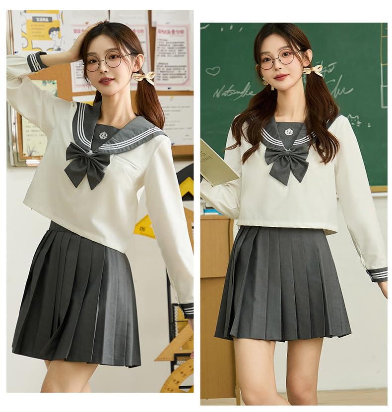 Mprocen Sailor Authentic Long and Short Sleeve Sailor Set for High School and Junior High School Cute School JK Top and Bottom Cute Innocent School