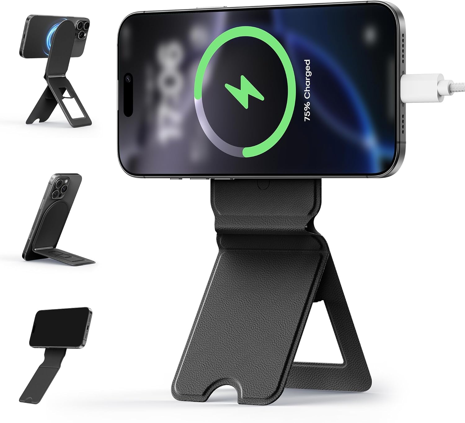 

Складной держатель для телефона, карманный видеоштатив для мобильного телефона, магнитная настольная подставка для смартфона, веганская кожа, палка для влогов для iPhone чёрный