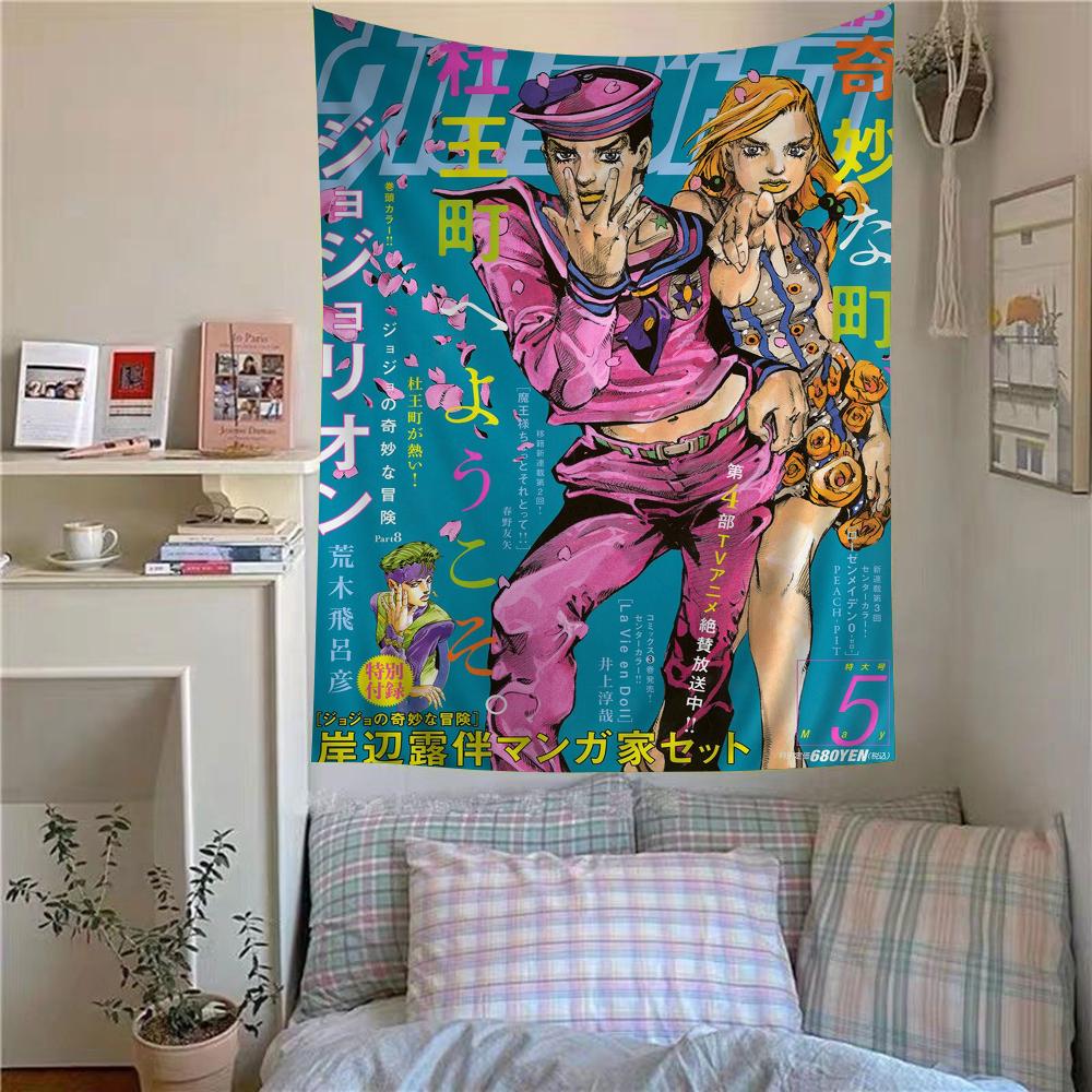 Anime JoJo Bizarre Adventure Retro Tapestry Hippie Flower Style Doubles As Wall Carpets Ideal Hanging for Dorms Home Decor