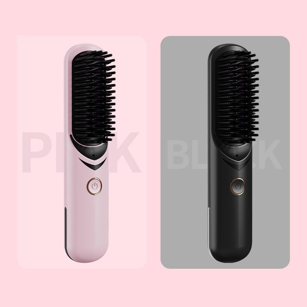 Cordless Hair Straightener Brush 3 Temp Adjustable Fast Heating Portable Travel Negative Ion Hot Brush Electric Curly Hair Styling Detangling Comb