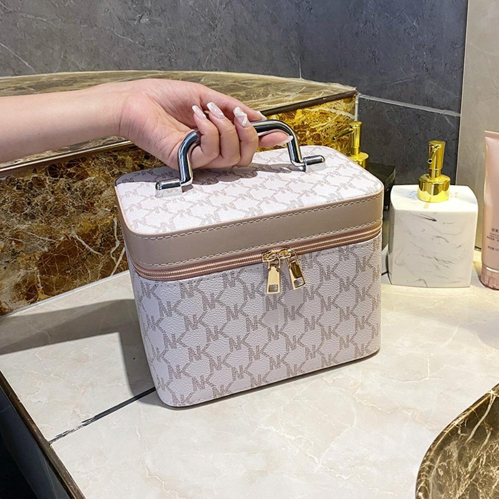 Portable Waterproof Cosmetic Case Large Capacity Hard Shell Makeup Case PU Leather Square Makeup Handbag Women