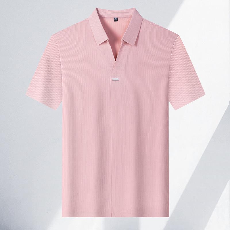 Premium Thin Short Sleeve V-Neck Casual Breathable Skin-Friendly Business Loose Polo Shirt Men'S Clothing