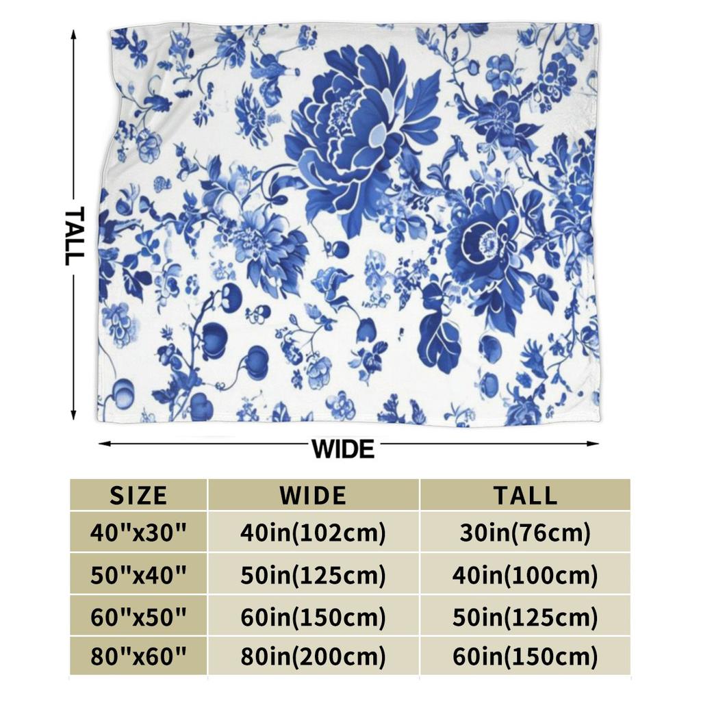 Blue Chinoiserie Blue And White Floral Roses Custom Soft Gift An UltraSoft Micro Fleece Blanket