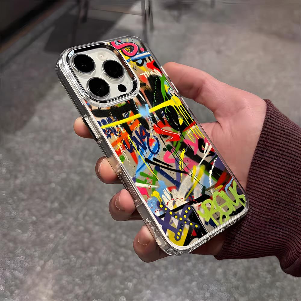 Graffiti Cool Art Phone Case For IPhone 17 Air 16 E 15 14 13 12 11 Plus Pro Max Electroplated Transparent Soft Shell