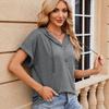 Summer New Solid Color Plus Size Casual T-shirt Women with Hooded Buttons Loose Short Sleeve T Shirt Women Fashion Elegant Lady Tee Tops  24297