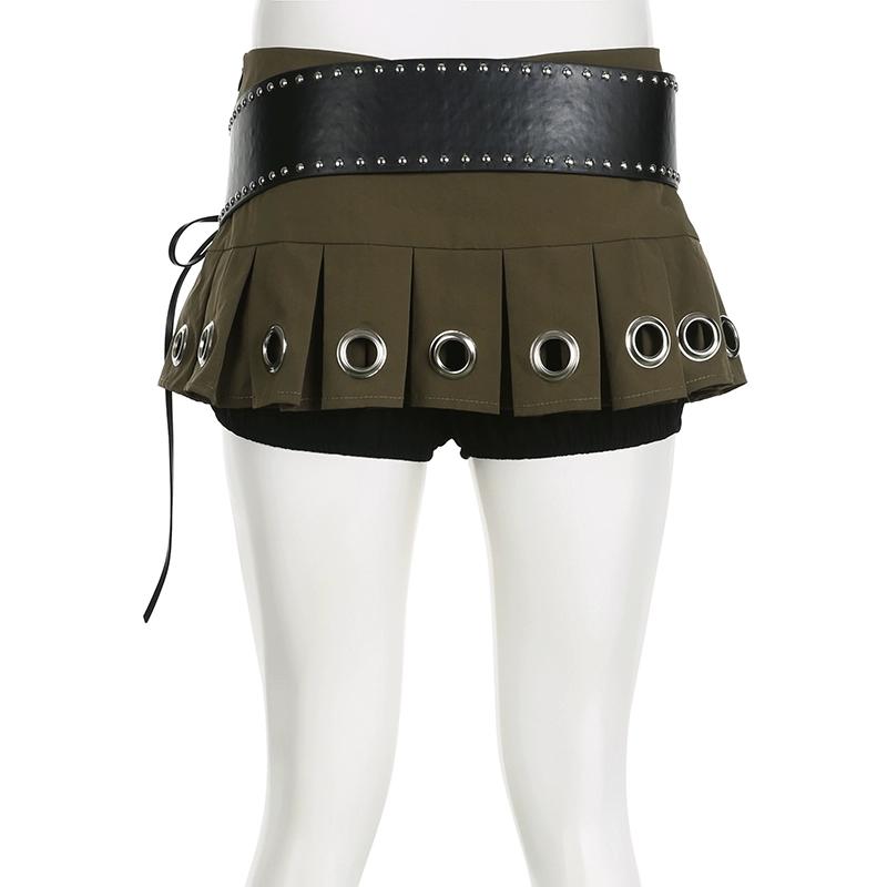 Women's Clothes Retro Punk Low Waist Y2k Mini Pleated Skirt With PU Belt Summer Sexy Super Short Skirt Vintage Streetwear Skinny
