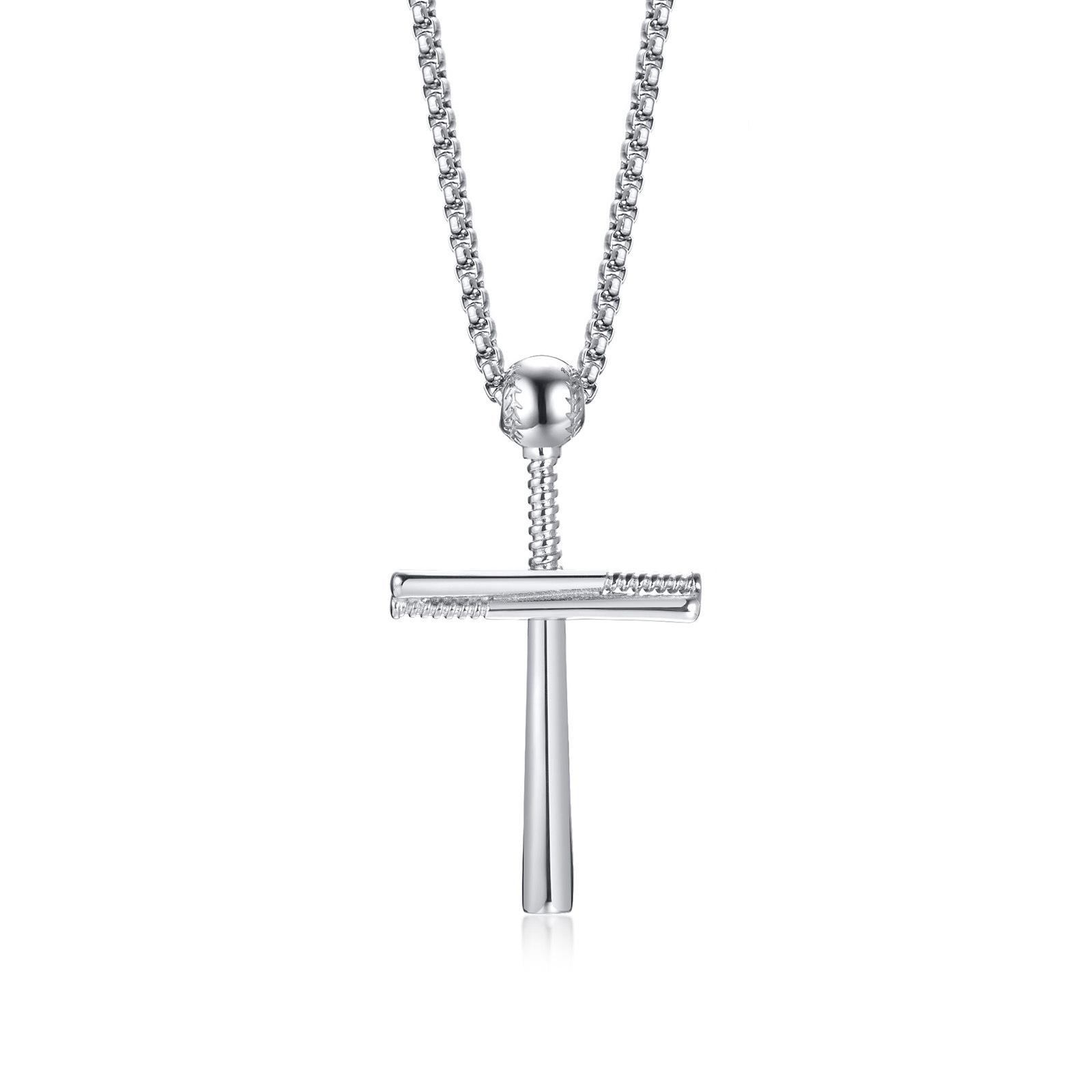 

Stainless Steel Baseball Necklace For Men Women Punk Cross Pendant Titanium Steel Chain Fashion Sports Jewelry Gift 60cm серебряный