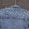 Winter Women Jacket Bead Decor Plus Size Long Sleeves Turn-down Collar Chest Pockets Button Closure Coat Short Type Casual Streetwear Denim Coats