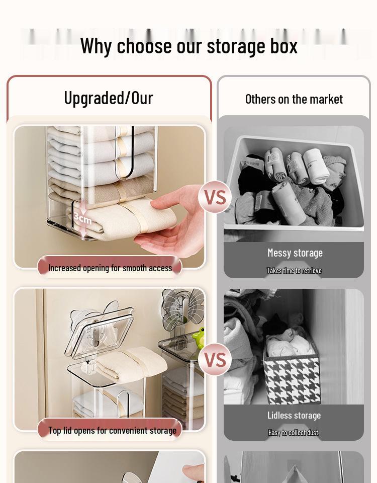 Suction Cup Wall-Mounted Underwear Organizer with Lid - Large Capacity Drawer for Socks