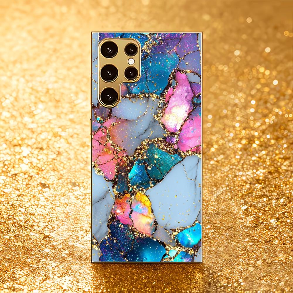 

Colored stones Atmosphere High-end Electroplating Glass PhoneCase for Samsung Galaxy S26 S25 S24 S23 S22 S21 FE,Ultra,Plus GalaxyS25