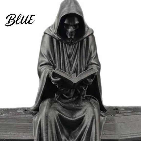 Niche Handmade Crafts 3D Printed Reading Skeleton Figurine Gothic Hooded Reader Statue Matte Black Home Ornaments Spooky Desktop Ornament for Office
