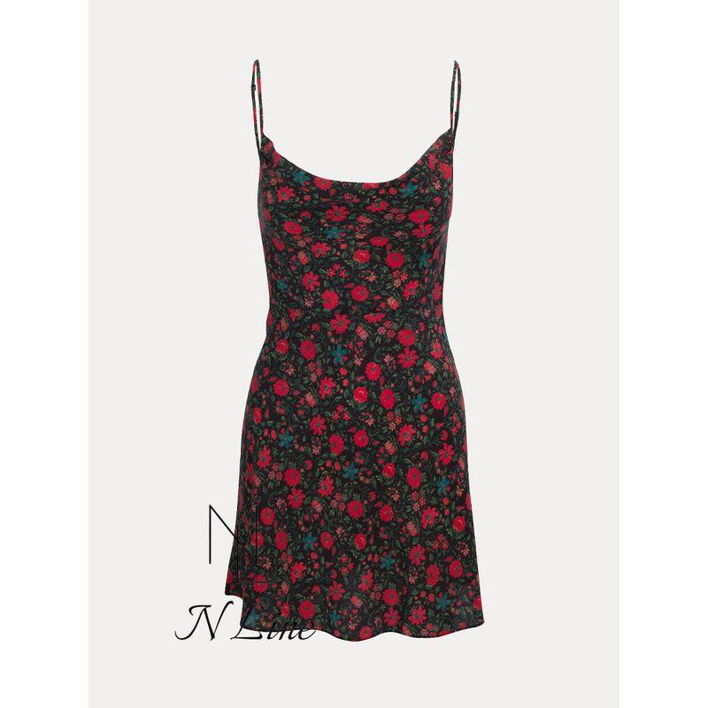 

Модное прямое платье мини из шелка с французским цветочным принтом, сексуальное с открытой спиной, на бретелях-спагетти Broken flowers L