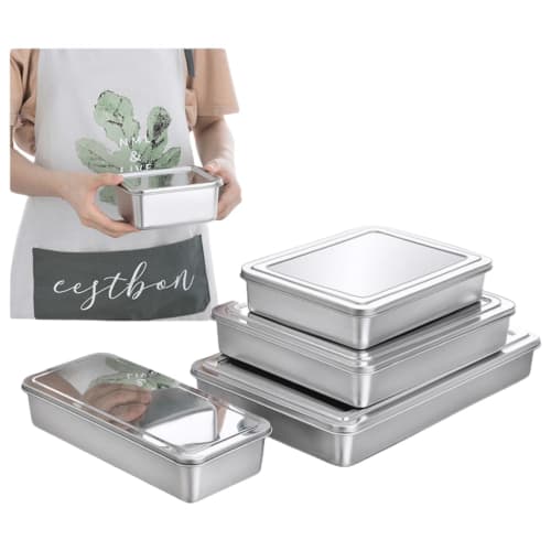 POERDS Stainless Steel Square Tray with Lid, Large, Rectangular, for Home Cooking, Commercial Use, Tempura Pan, Deep Frying, Kitchen Cooking, Square,