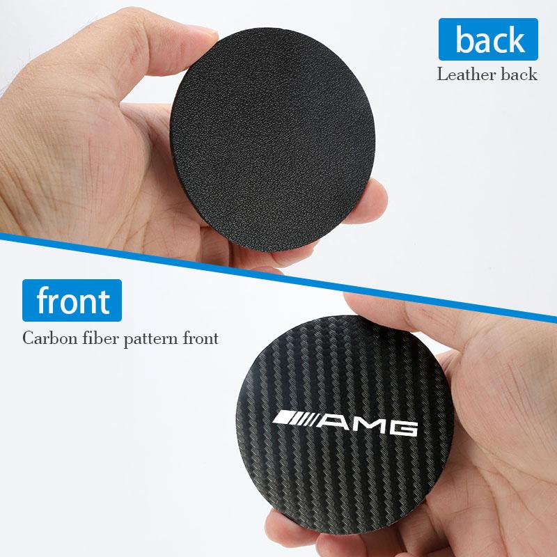 GLC GLB 2Pcs Car Anti-noise Coaster Mat Carbon Leather Water Cup Pad For Mercedes Benz AMG E S C A B Class GLE GLS CLS GLC CLA