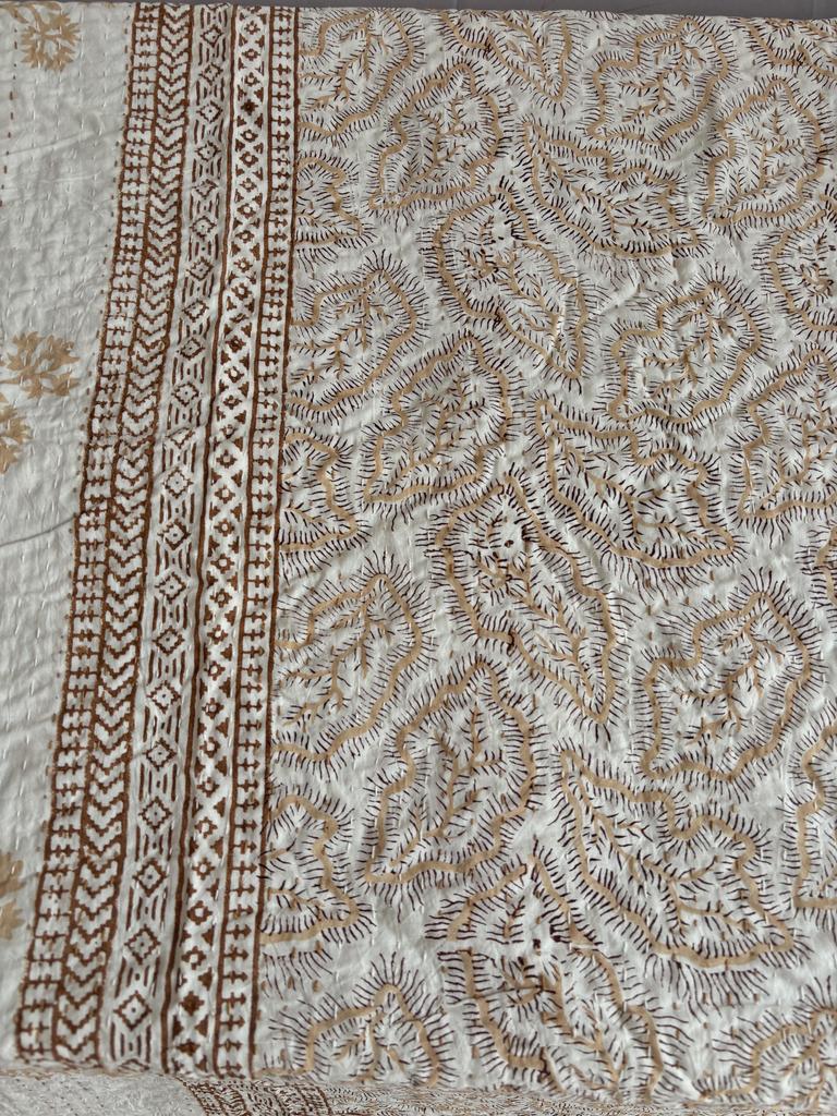 Kantha Stitch Pure Cotton Reversible Bed/Sofa Throw King Size | Handmade Hand Printed Floral Dohar | Gudari Kantha Bedspread blanket