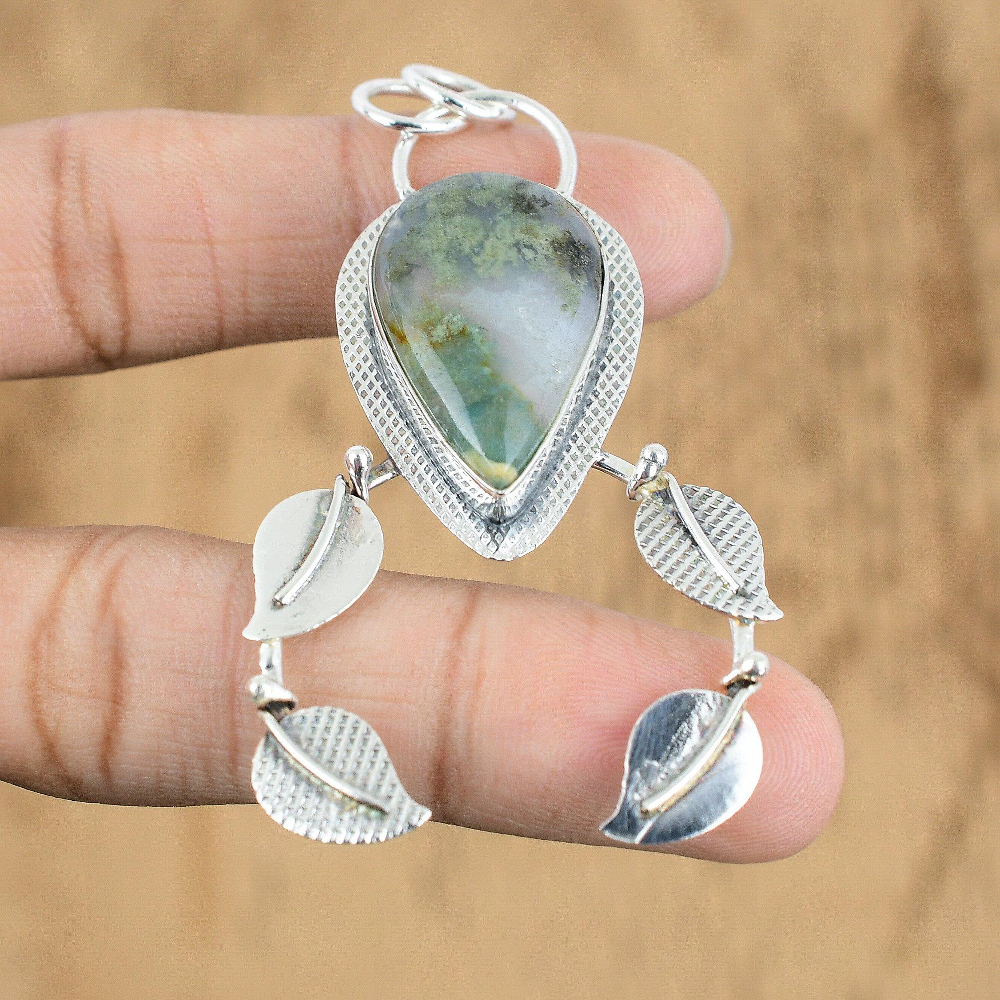 

Natural Solar Moss Agate Gemstone Jewelry 925 Sterling Silver Pendant For Girls