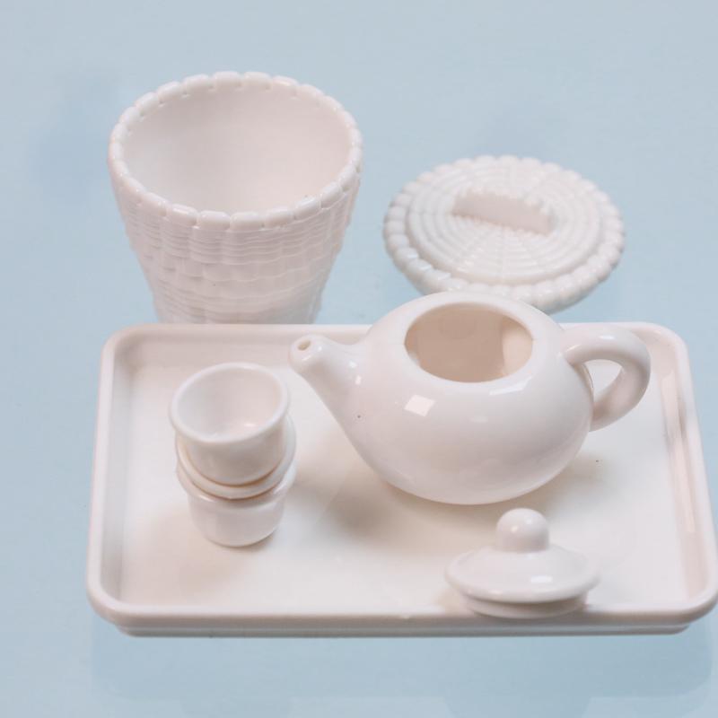 1 Set Dollhouse Scene Accessories Simulation Tea Kit Model Tea Pot Cup Tea Table Decoration Collectible Room Ornament