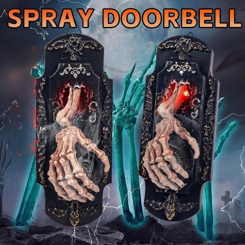 Halloweenowy Czujnik Dzwonka do Drzwi w Sprayu z Blokadą, Światłem i Dźwiękiem Aktywowany Dotykiem Dekoracja Nawiedzonego Domu Straszny Rekwizyt na Drzwi do Sztuczki