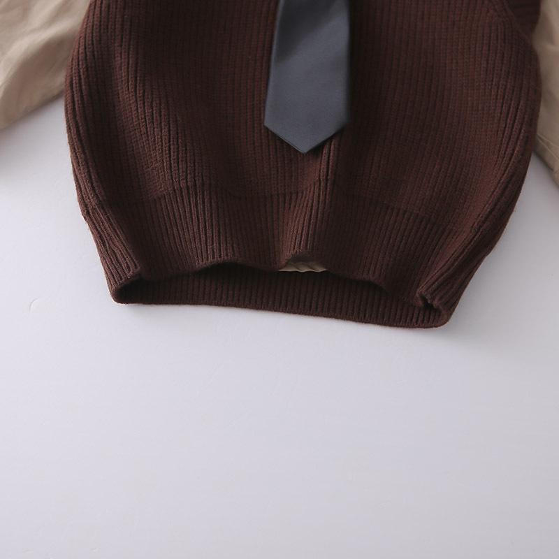 2026 Spring Children's Knit Vest & Long Sleeve Three-Piece Set - Korean Style Fashion for Boys