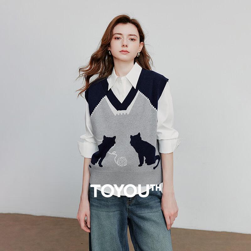 

Женский вязаный жилет с жаккардовым узором «кошки» от Chuyu M